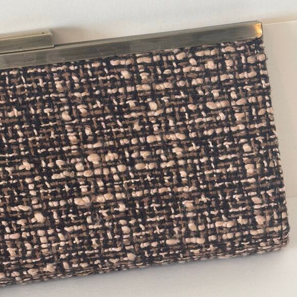 Steve Madden Tweed Clutch Brown Beige - Picture 2 of 6
